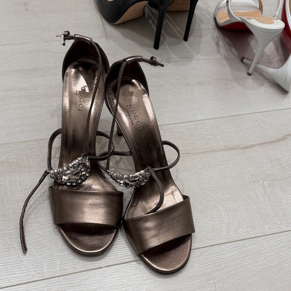 Gucci Women's Bronze Heels with Embellishments